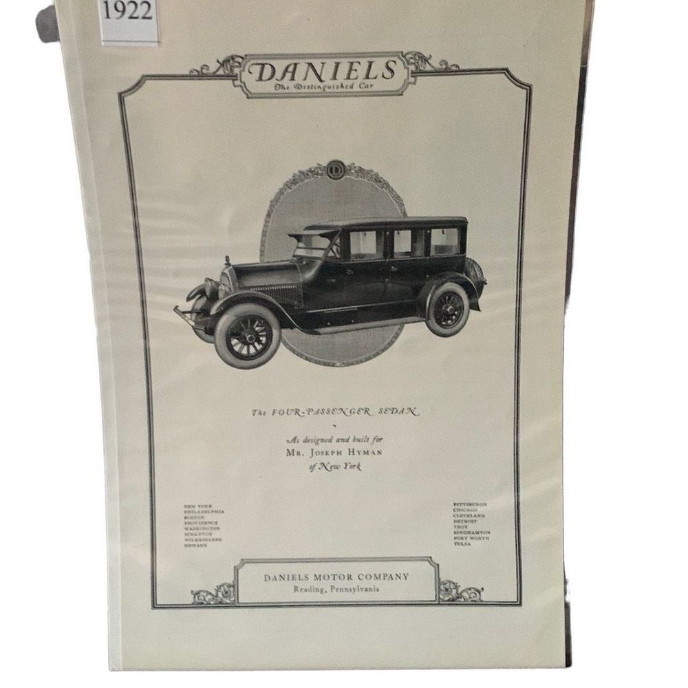 Vintage 1922 Daniel’s The Distinguished Car Four Passenger Sedan Ad Advertisemen